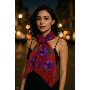 Vera Floral Silk Scarf Red Purple Green Gold Square Accessory‎